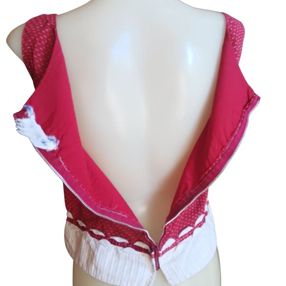 Small Vintage Women's 1960's Top Sleeveless Red Dot Top Ribbon Pleated Country - Picture 7 of 8
